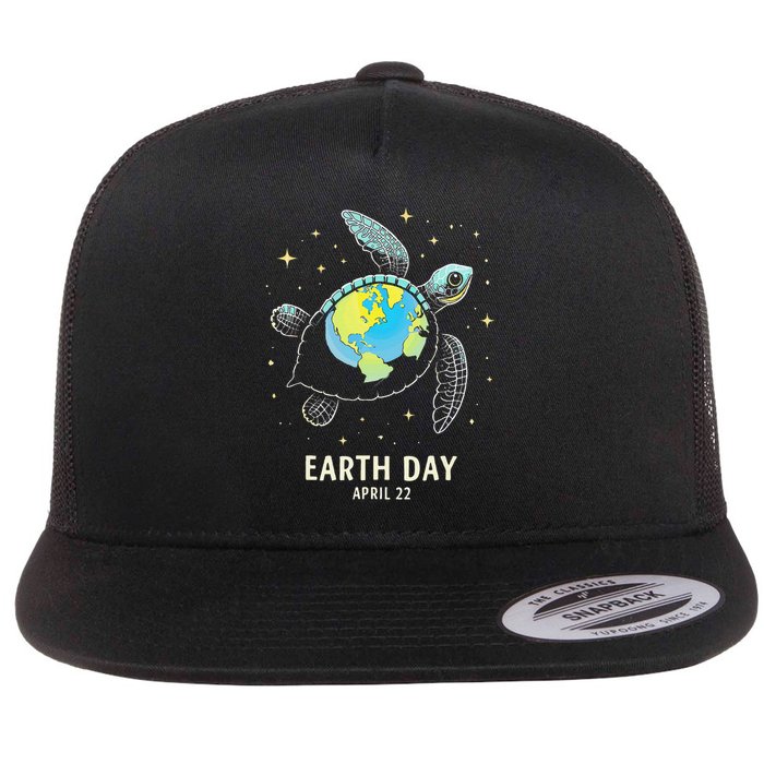 Turtle Globe Shell Happy Earth Day 2025 Save The Planet Flat Bill Trucker Hat