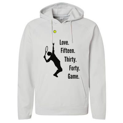 Tennis Game Score Love Fifteen Thirty Forty Game Serve Performance Fleece Hoodie