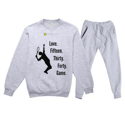 Tennis Game Score Love Fifteen Thirty Forty Game Serve Premium Crewneck Sweatsuit Set