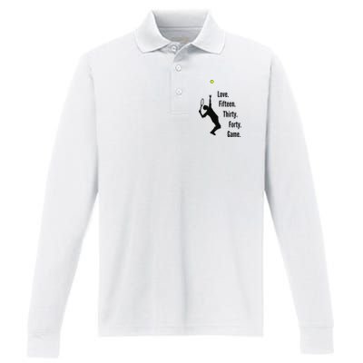 Tennis Game Score Love Fifteen Thirty Forty Game Serve Performance Long Sleeve Polo