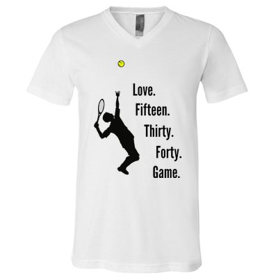 Tennis Game Score Love Fifteen Thirty Forty Game Serve V-Neck T-Shirt