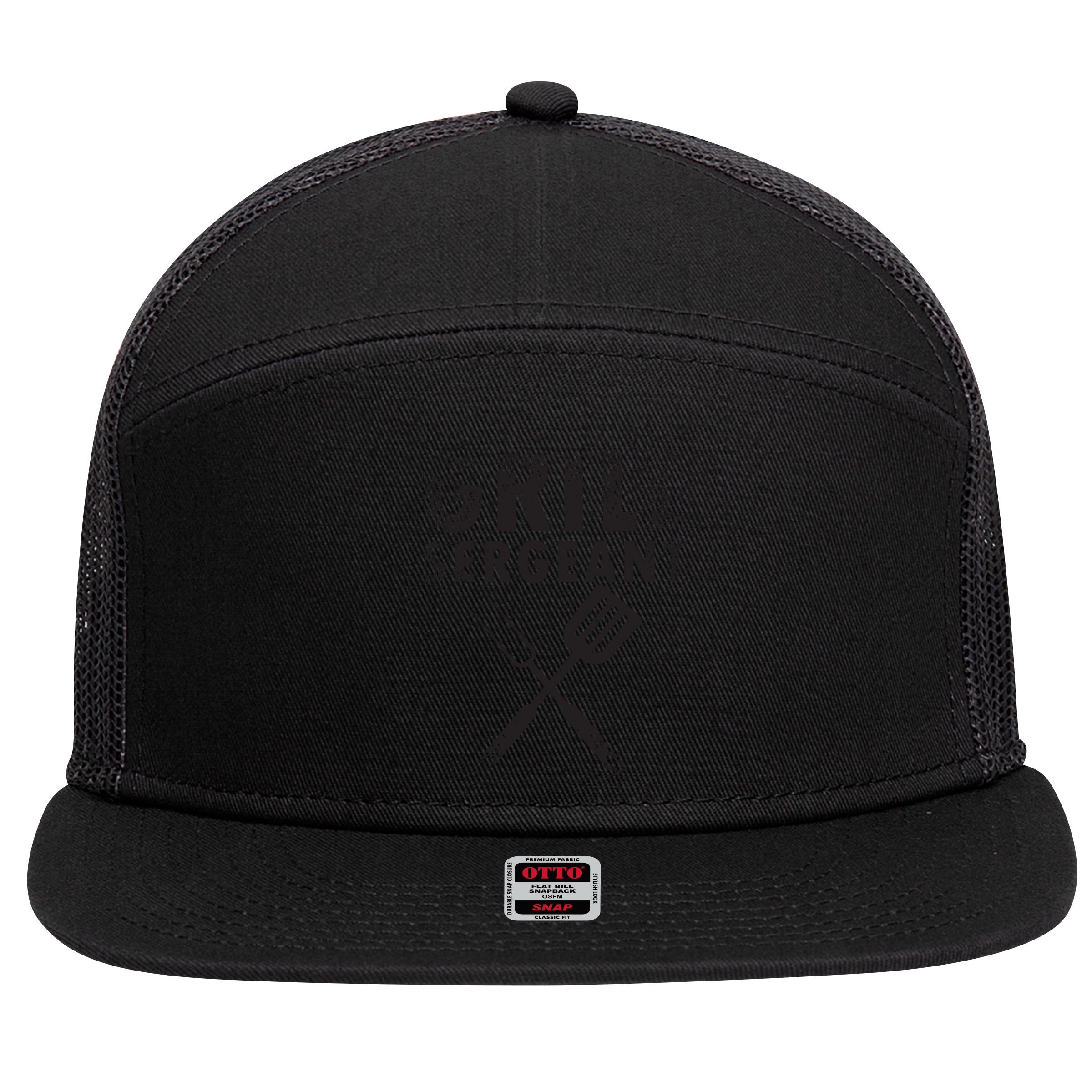 THE GRILL SERGEANT T Funny Father's Day BBQ Dad Joke 7 Panel Mesh Trucker Snapback Hat