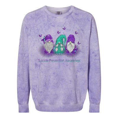 Three Gnome Suicide Prevention Awareness Ribbon Teal Purple Great Gift Colorblast Crewneck Sweatshirt