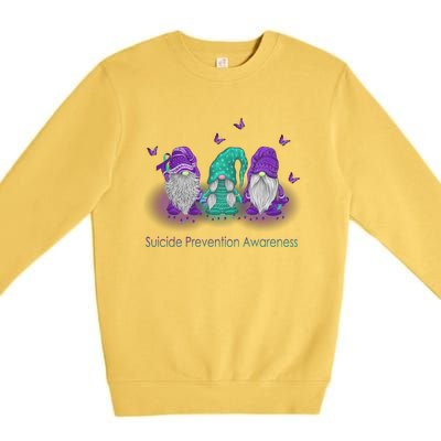 Three Gnome Suicide Prevention Awareness Ribbon Teal Purple Great Gift Premium Crewneck Sweatshirt