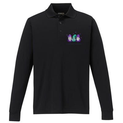 Three Gnome Suicide Prevention Awareness Ribbon Teal Purple Great Gift Performance Long Sleeve Polo