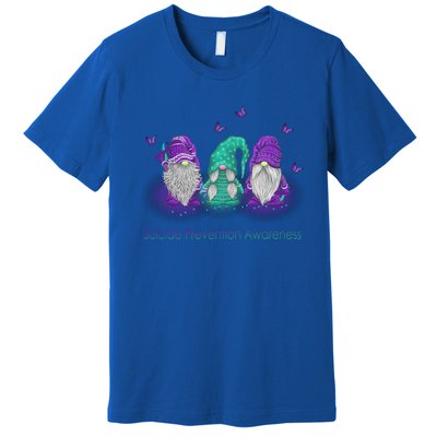 Three Gnome Suicide Prevention Awareness Ribbon Teal Purple Great Gift Premium T-Shirt