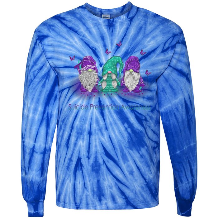 Three Gnome Suicide Prevention Awareness Ribbon Teal Purple Great Gift Tie-Dye Long Sleeve Shirt