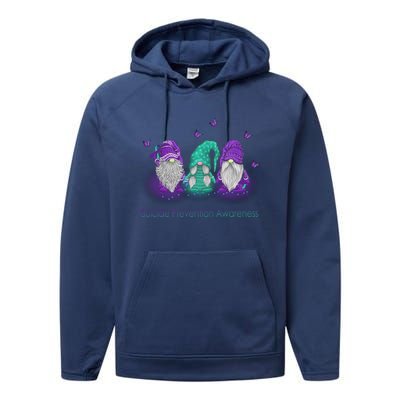 Three Gnome Suicide Prevention Awareness Ribbon Teal Purple Great Gift Performance Fleece Hoodie