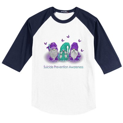 Three Gnome Suicide Prevention Awareness Ribbon Teal Purple Great Gift Baseball Sleeve Shirt