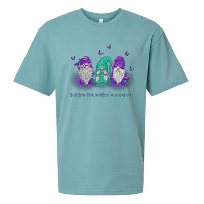 Three Gnome Suicide Prevention Awareness Ribbon Teal Purple Great Gift Sueded Cloud Jersey T-Shirt