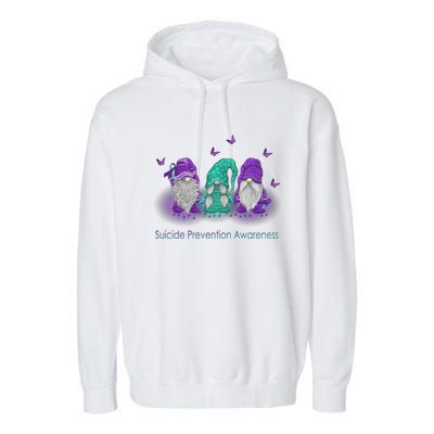 Three Gnome Suicide Prevention Awareness Ribbon Teal Purple Great Gift Garment-Dyed Fleece Hoodie