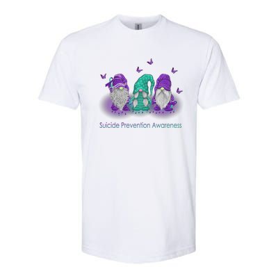 Three Gnome Suicide Prevention Awareness Ribbon Teal Purple Great Gift Softstyle CVC T-Shirt