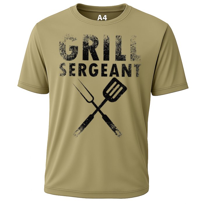 THE GRILL SERGEANT Funny Fathers Day BBQ Dad Joke Cooling Performance Crew T-Shirt