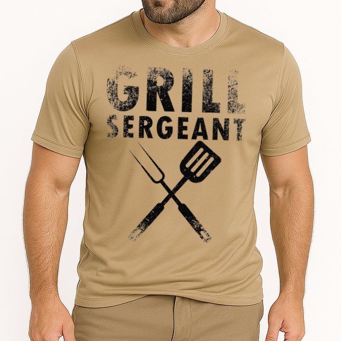 THE GRILL SERGEANT Funny Fathers Day BBQ Dad Joke Cooling Performance Crew T-Shirt