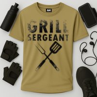THE GRILL SERGEANT Funny Fathers Day BBQ Dad Joke Cooling Performance Crew T-Shirt