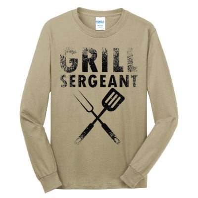 THE GRILL SERGEANT Funny Fathers Day BBQ Dad Joke Tall Long Sleeve T-Shirt
