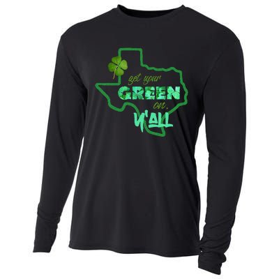 Texan Gift St Patty's Get Your Green On Y'all Cute Cooling Performance Long Sleeve Crew