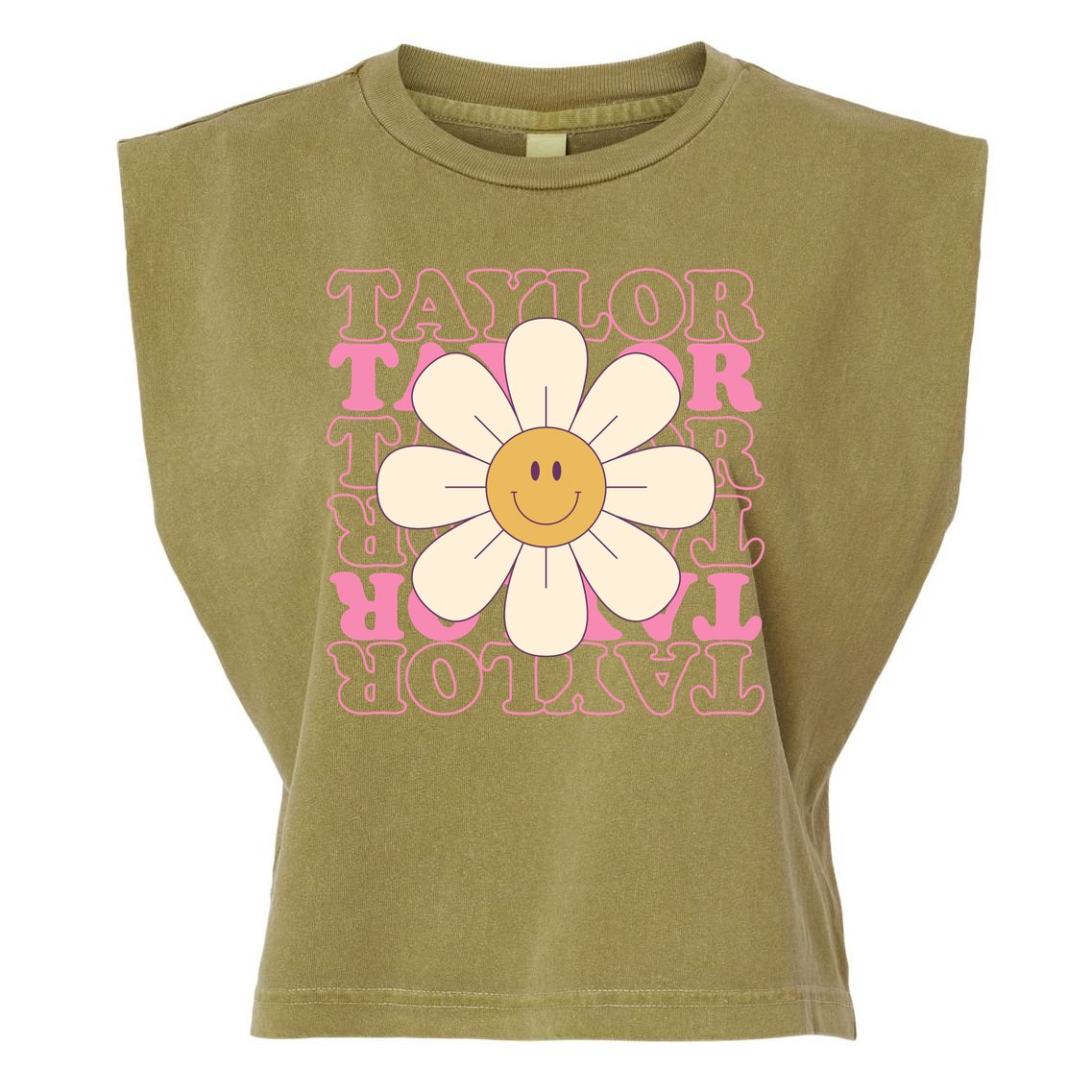 Taylor Groovy Sunflower Retro Garment-Dyed Women's Muscle Tee