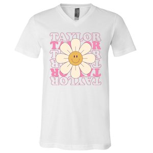 Taylor Groovy Sunflower Retro V-Neck T-Shirt