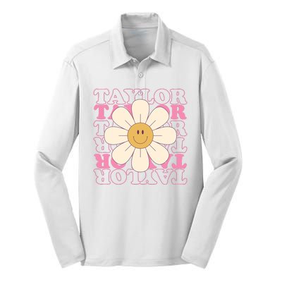 Taylor Groovy Sunflower Retro Silk Touch Performance Long Sleeve Polo