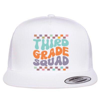 Third Grade Squad Retro Groovy Happy First Day Of School Gift Flat Bill Trucker Hat