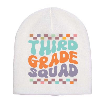 Third Grade Squad Retro Groovy Happy First Day Of School Gift Short Acrylic Beanie