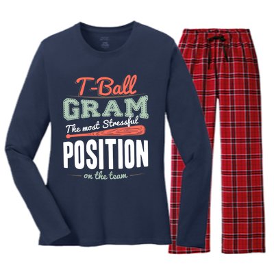 T-ball Gram The Most Stressful Position On The Team Grandma Women's Long Sleeve Flannel Pajama Set 