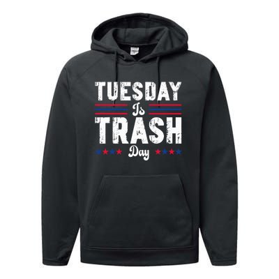 Trump Garbage Truck Trash Day Is Tuesday Garbage Man Performance Fleece Hoodie