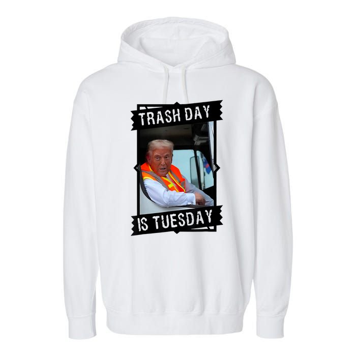 Trump Garbage Truck Trash Day Is Tuesday Garment-Dyed Fleece Hoodie