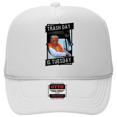 Trump Garbage Truck Trash Day Is Tuesday High Crown Mesh Back Trucker Hat