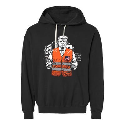 Trump Garbage Truck Vest Garment-Dyed Fleece Hoodie