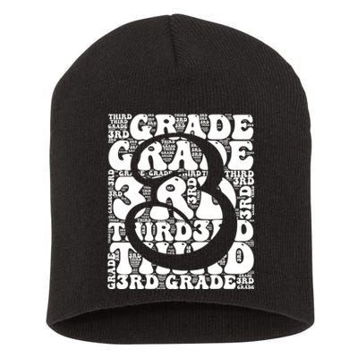 Typography Groovy Third Grade Teacher Back To School Short Acrylic Beanie