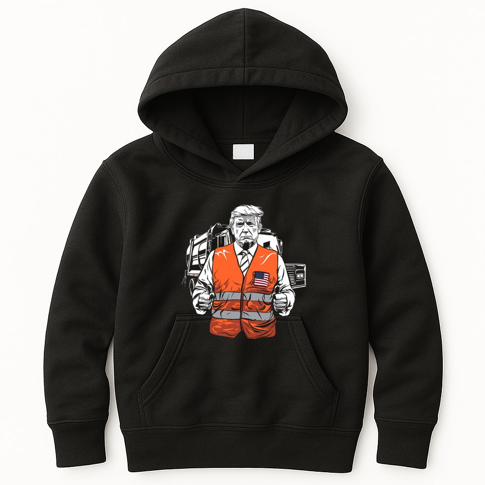 Trump Garbage Truck Vest Kids Hoodie