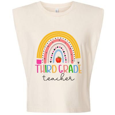 Third Grade Teacher Back To School Boho Rainbow Leopard Garment-Dyed Women's Muscle Tee