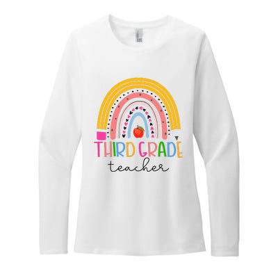 Third Grade Teacher Back To School Boho Rainbow Leopard Womens CVC Long Sleeve Shirt