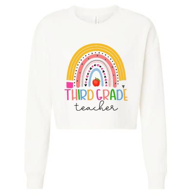 Third Grade Teacher Back To School Boho Rainbow Leopard Cropped Pullover Crew