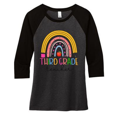 Third Grade Teacher Back To School Boho Rainbow Leopard Women's Tri-Blend 3/4-Sleeve Raglan Shirt