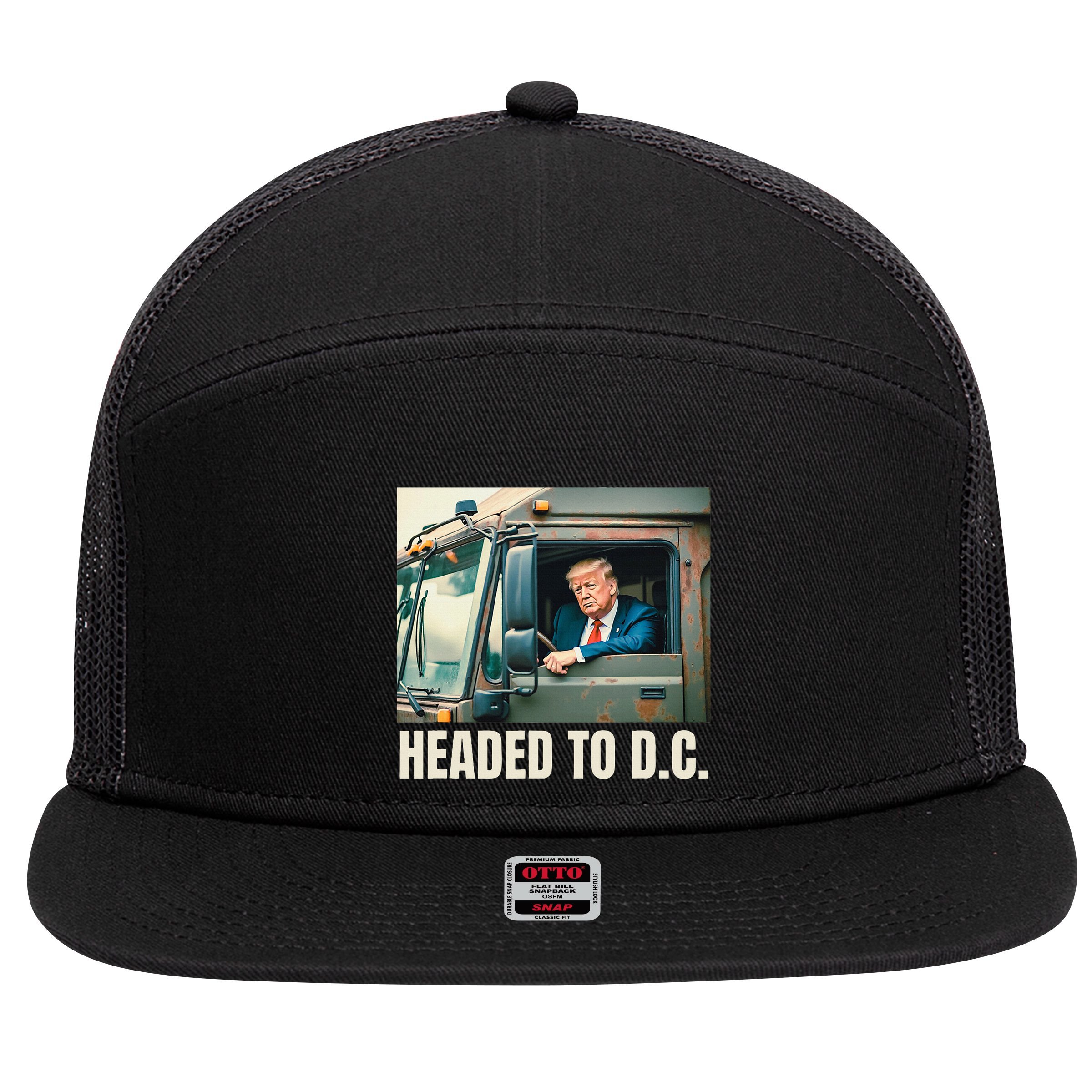 Trump Garbage Truck Headed To D C Trash Truck Funny Maga 7 Panel Mesh Trucker Snapback Hat