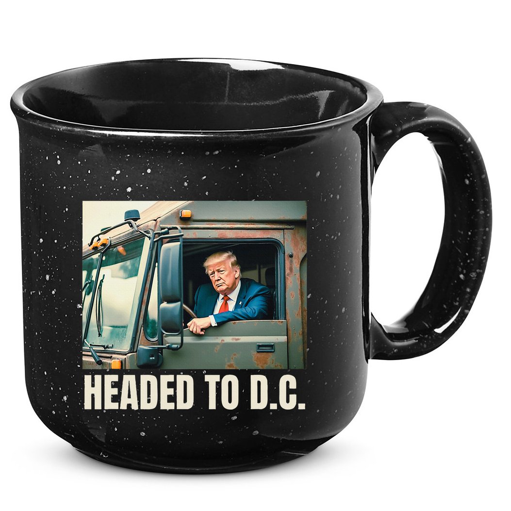 Trump Garbage Truck Headed To D C Trash Truck Funny Maga 15oz Campfire Ceramic Mug