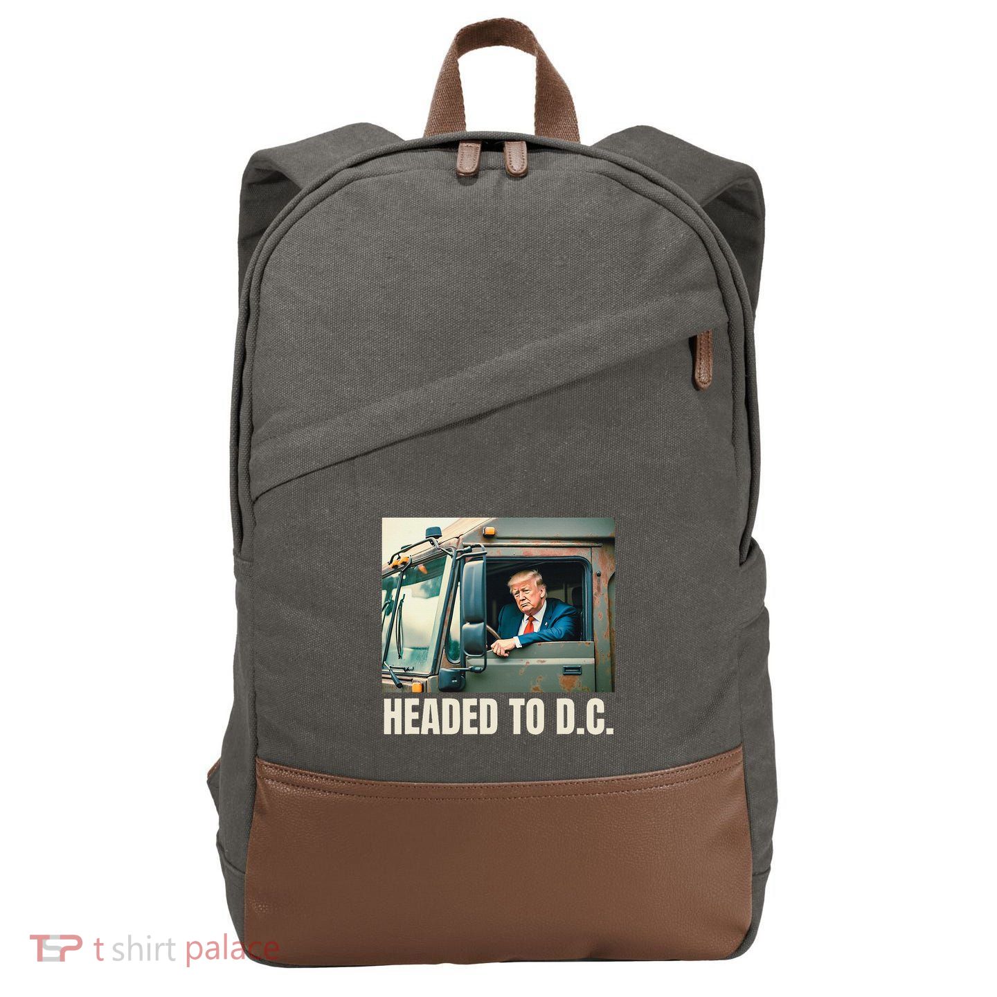 Trump Garbage Truck Headed To D C Trash Truck Funny Maga Cotton Canvas Backpack