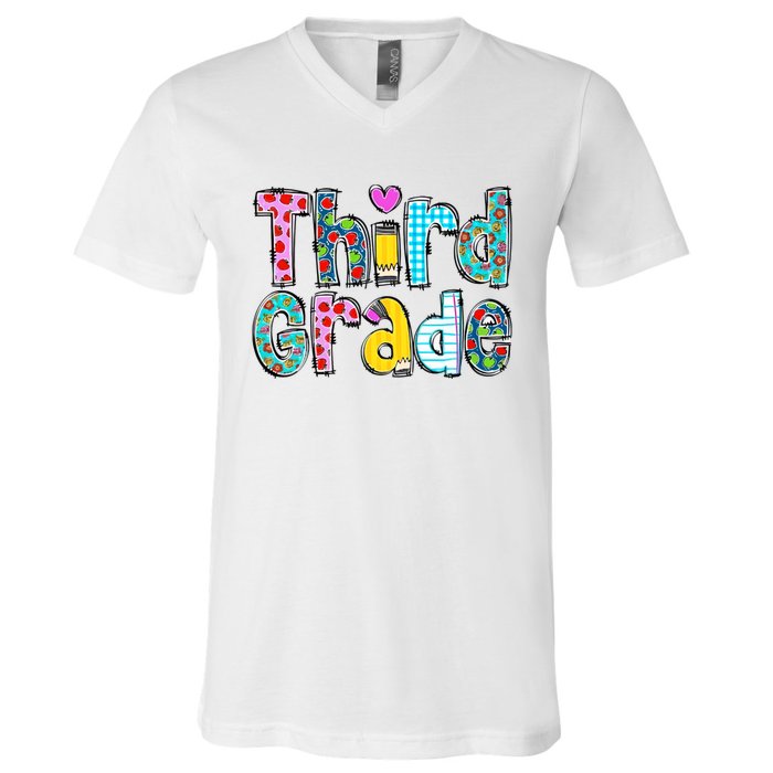 Third Grade Teacher Back To School 3rd Teacher Life V-Neck T-Shirt