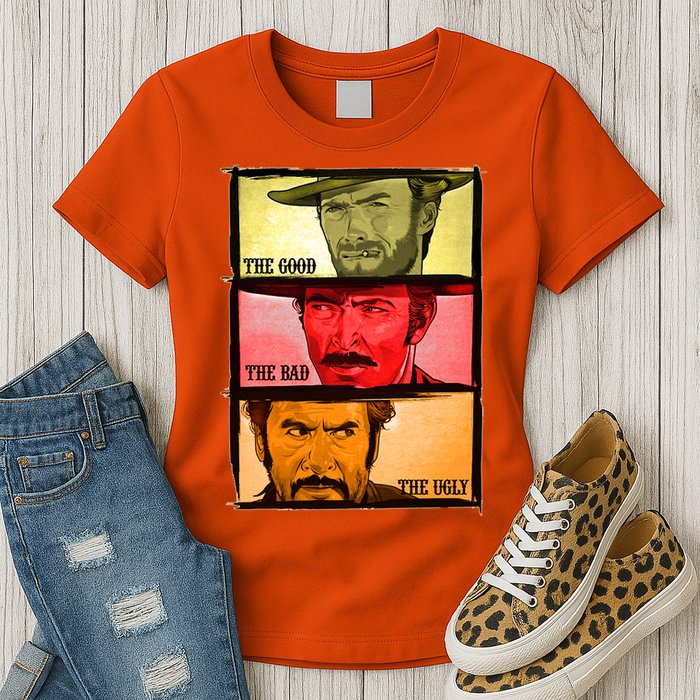 The Good, The Bad, & The Ugly Blondie, Tuco And Angle Eyes Womens T-Shirt