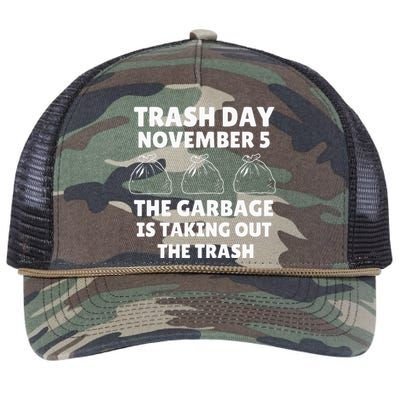 Trump Garbage Trash Day November 5 Garbage Taking Out Trash Retro Rope Trucker Hat Cap