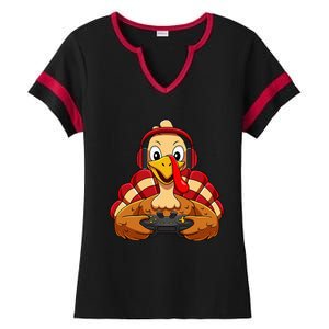 Thanksgiving Gamer Turkey Video Games Ladies Halftime Notch Neck Tee