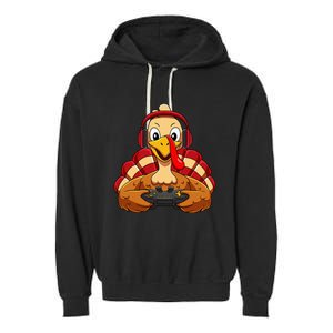 Thanksgiving Gamer Turkey Video Games Garment-Dyed Fleece Hoodie