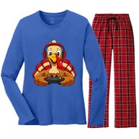 Thanksgiving Gamer Turkey Video Games Women's Long Sleeve Flannel Pajama Set 