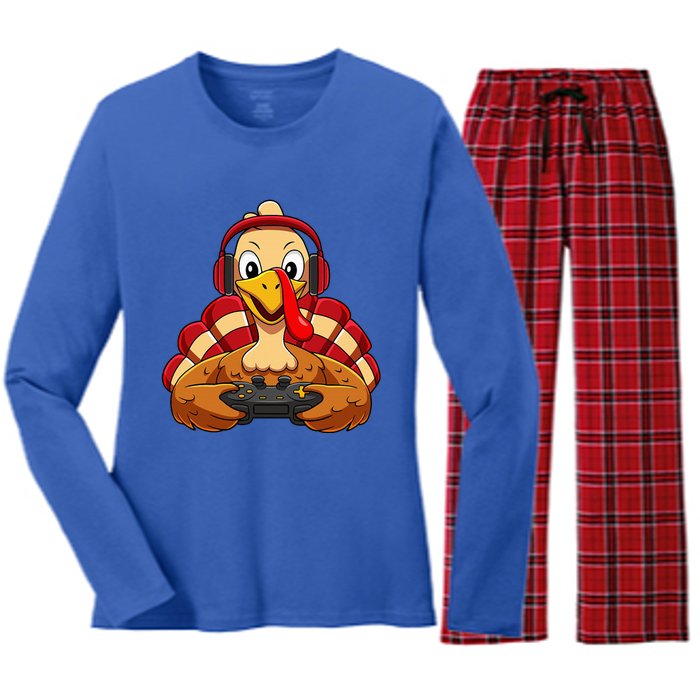 Thanksgiving Gamer Turkey Video Games Women's Long Sleeve Flannel Pajama Set 