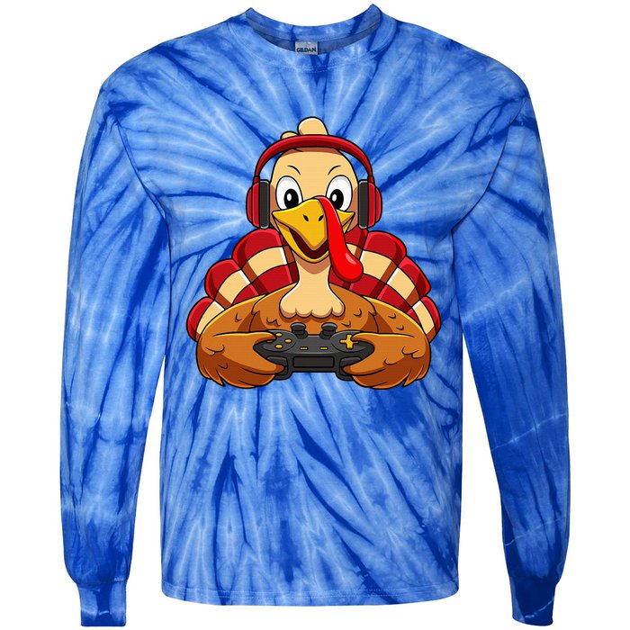 Thanksgiving Gamer Turkey Video Games Tie-Dye Long Sleeve Shirt