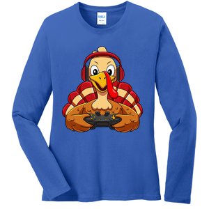 Thanksgiving Gamer Turkey Video Games Ladies Long Sleeve Shirt