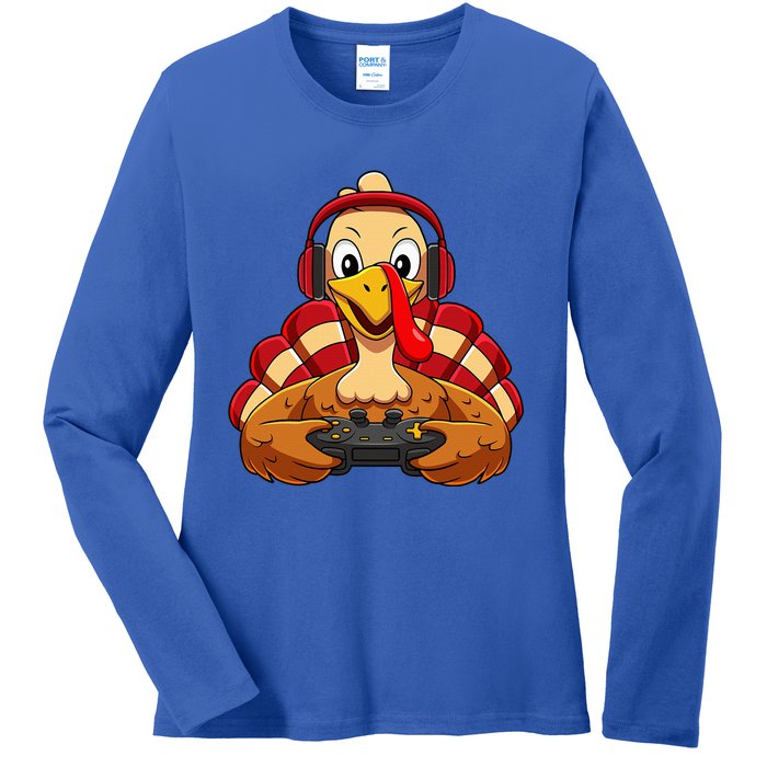 Thanksgiving Gamer Turkey Video Games Ladies Long Sleeve Shirt